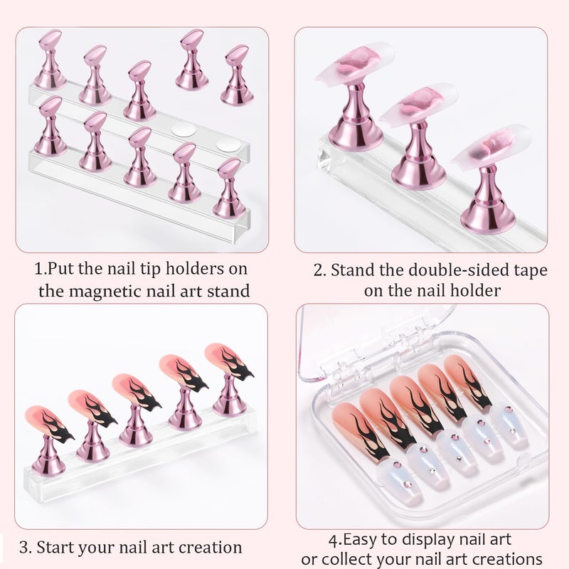 Etercycle Nail Stand Acrylic Nail Art Display Stand Practice Nail Holder for Painting Nails Magnetic Practice Stands with Double-sided Tape For DIY Salon Supplies (Pink) - Image 3